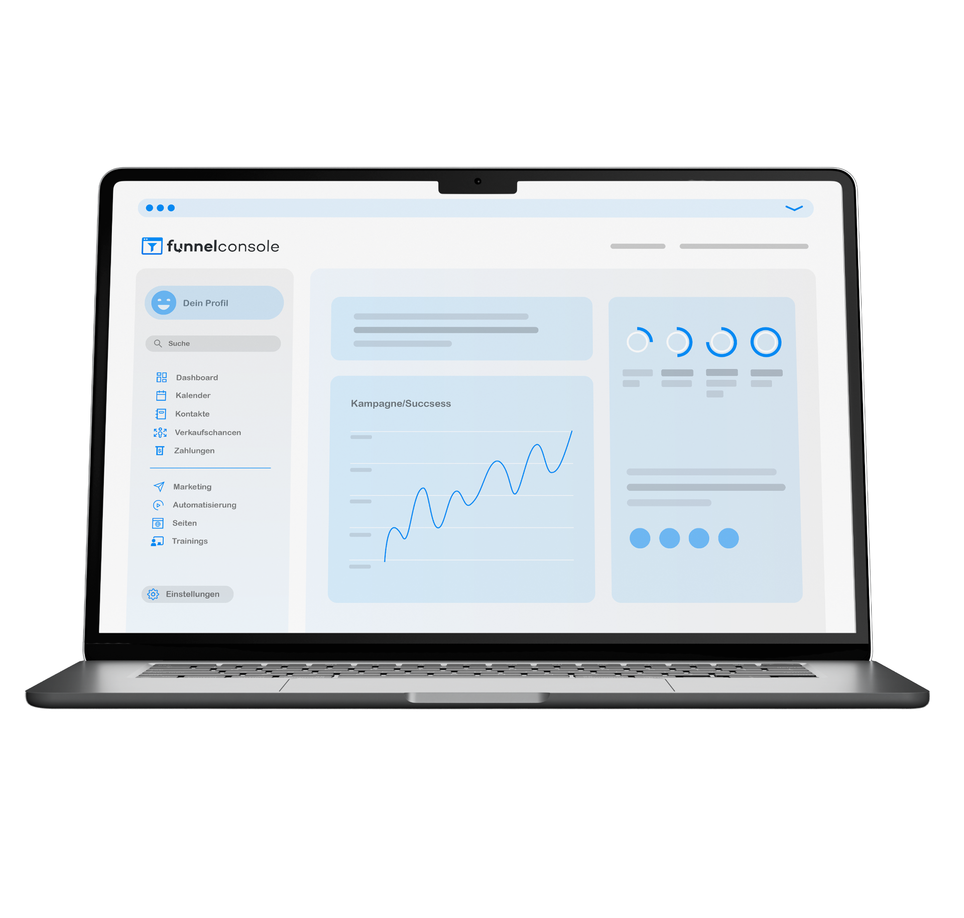 FunnelConsole Dashboard auf einem MacBook